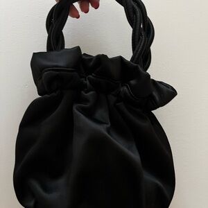 STAUD Satin Black Clutch with Braided Handle